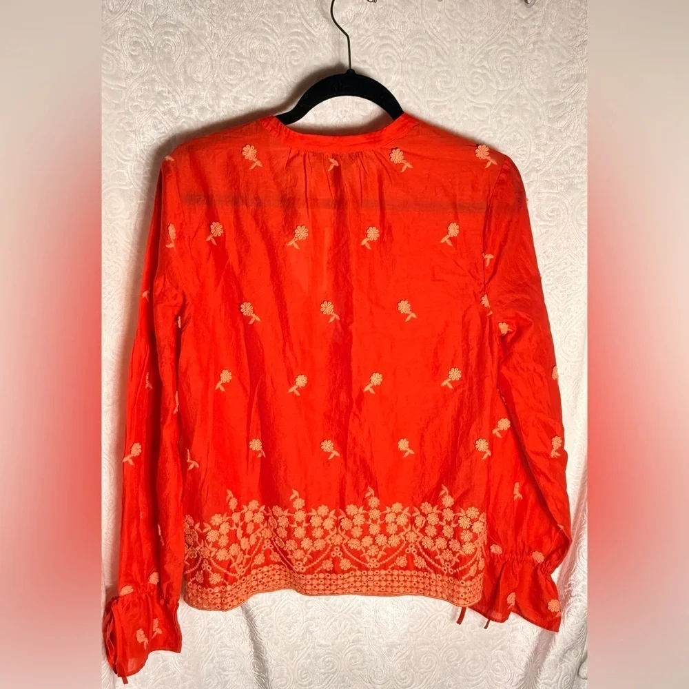 J.Crew Embroidered Floral Boho Top Orange Size S NWT